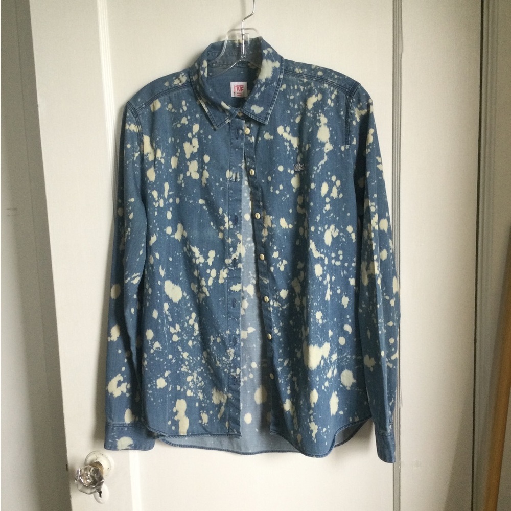 Lacoste Denim Bleach Splatter Shirt w/ Alligator